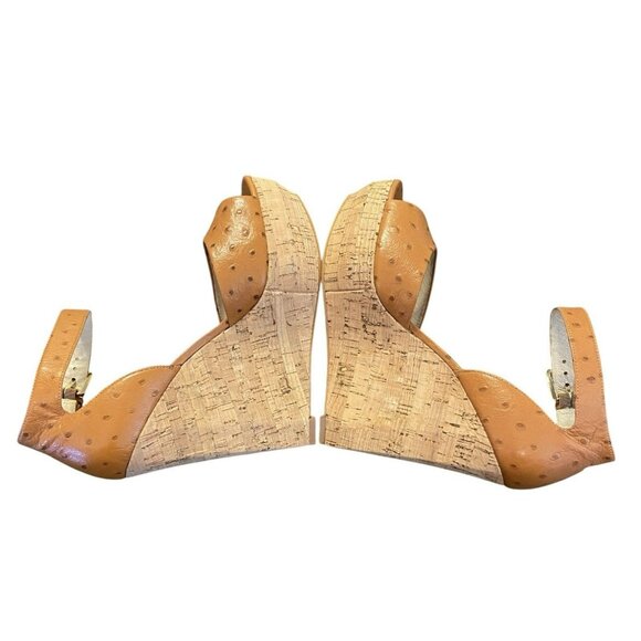 Michael By Michael Kors Ariana Wedge Platform Sandals Brown Size 9.5M Ostrich - Picture 4 of 11